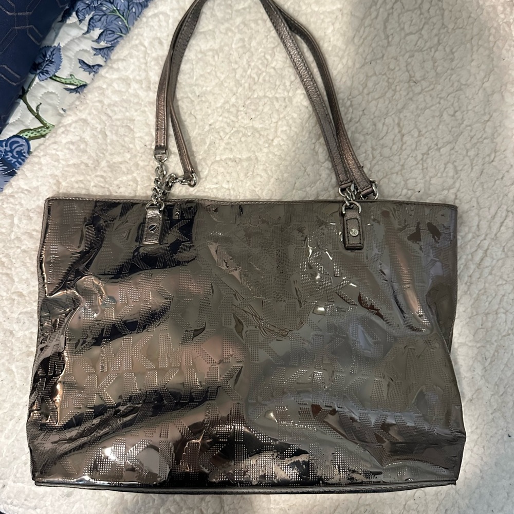 Michael Kors Metallic MK Logo Tote Bag